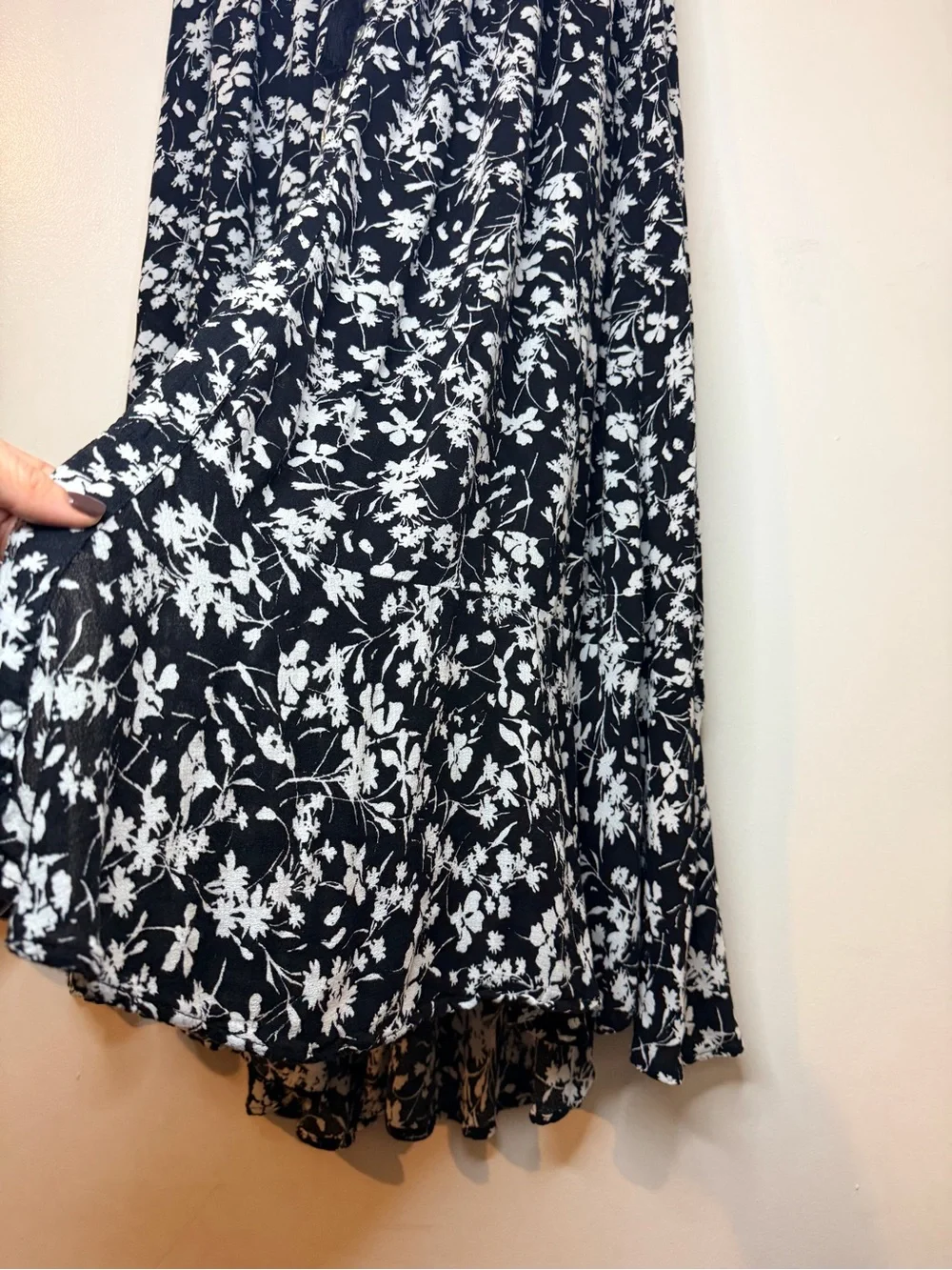 Rachel Zoe Boho Maxi Skirt  S Black Floral Smocked Waist  Button Up Cottagecore